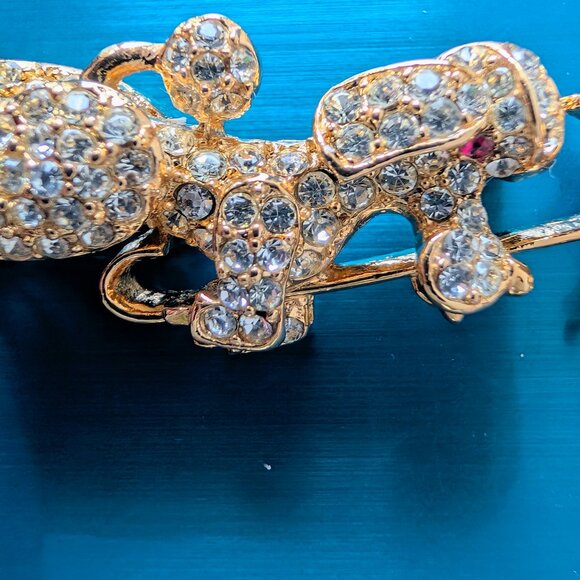 Vintage Poodle Brooch Umbrella Rhinestone Gold-Tone - Picture 14 of 14